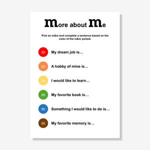 M&M Icebreaker Game | Printable Icebreaker Game | Candy Game | Get To Know You Game | Icebreaker Activity | Instant Download