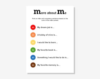 M&M Icebreaker Game | Printable Icebreaker Game | Candy Game | Get To Know You Game | Icebreaker Activity | Instant Download