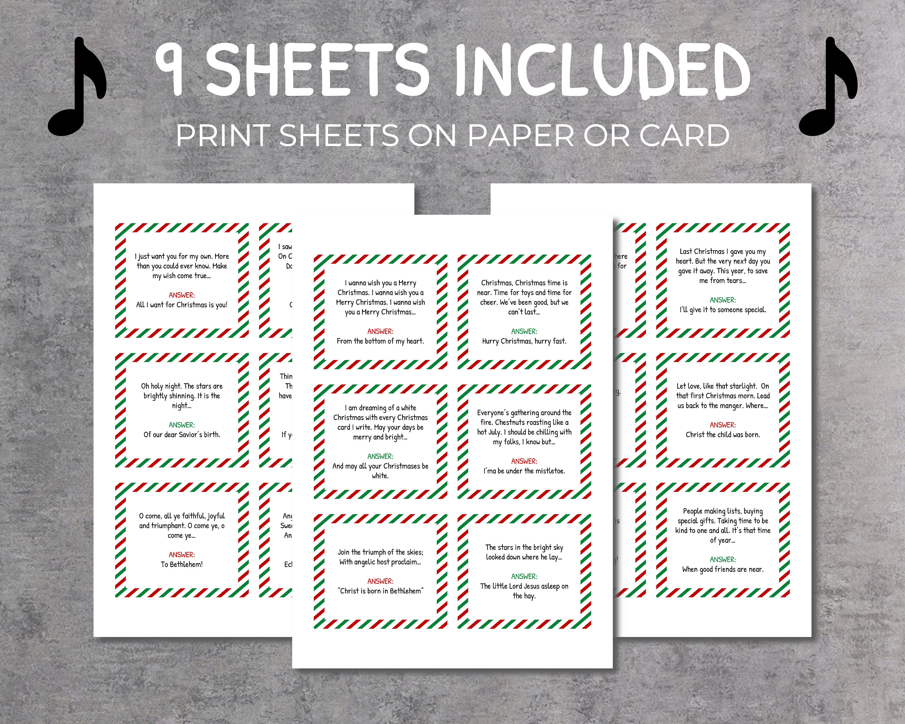 Christmas Finish the Lyrics Game | Printable Christmas Game | Christmas ...