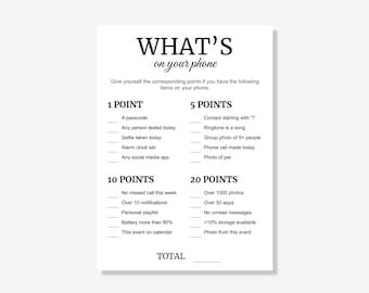 What&#39;s On Your Phone Game | Party Game | Printable Game | Icebreaker Game | Office Party Game | Group Activity | Instant Download