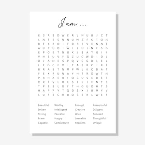Printable Affirmation Word Search | Mental Health Word Search | Positive Words Word Search | Instant Download