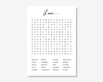 Printable Affirmation Word Search | Mental Health Word Search | Positive Words Word Search | Instant Download