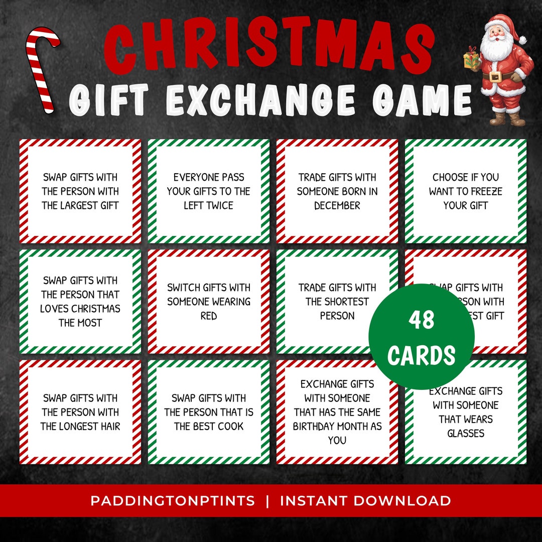 Christmas Gift Exchange Game White Elephant Gift Exchange Cards