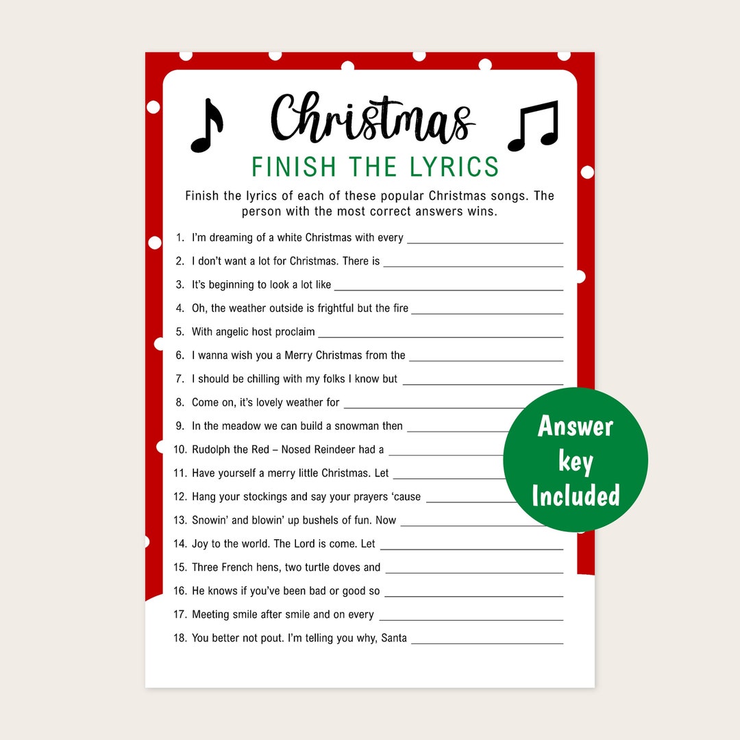 Christmas Finish The Lyrics Game Printable Christmas Game Finish The Christmas Finish The Lyrics Game Printable Christmas Game Finish The