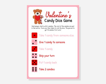 Valentines Candy Dice Game | Printable Valentines Game | Valentine Candy Game | Valentines Day Game | Valentines Party Game