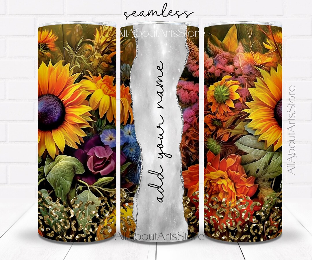Seamless Sunflower Add Your Name Tumbler Wrap 20 Oz Skinny 3D Floral ...