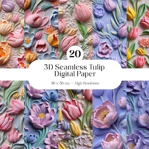 3D Tulip Seamless Pattern papel digital Tulip Flower textura imagens repetíveis Diário de tecido para impressão Scrapbook Decoupage DOWNLOAD INSTANTÂNEO