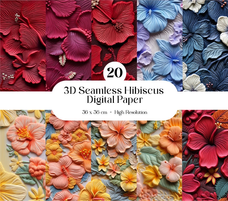3D Hibiscus Seamless Pattern Digital Paper Hibiscus Hawaii Tropical ...