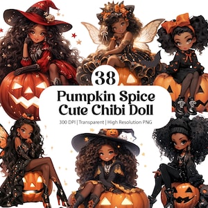 Pumpkin Fairy Clipart, Pumpkin Spice Cute Chibi, Autumn Girl Outfit PNG,  Fall Fashion, Afro Girl Clipart Sublimation Images Journal Sticker