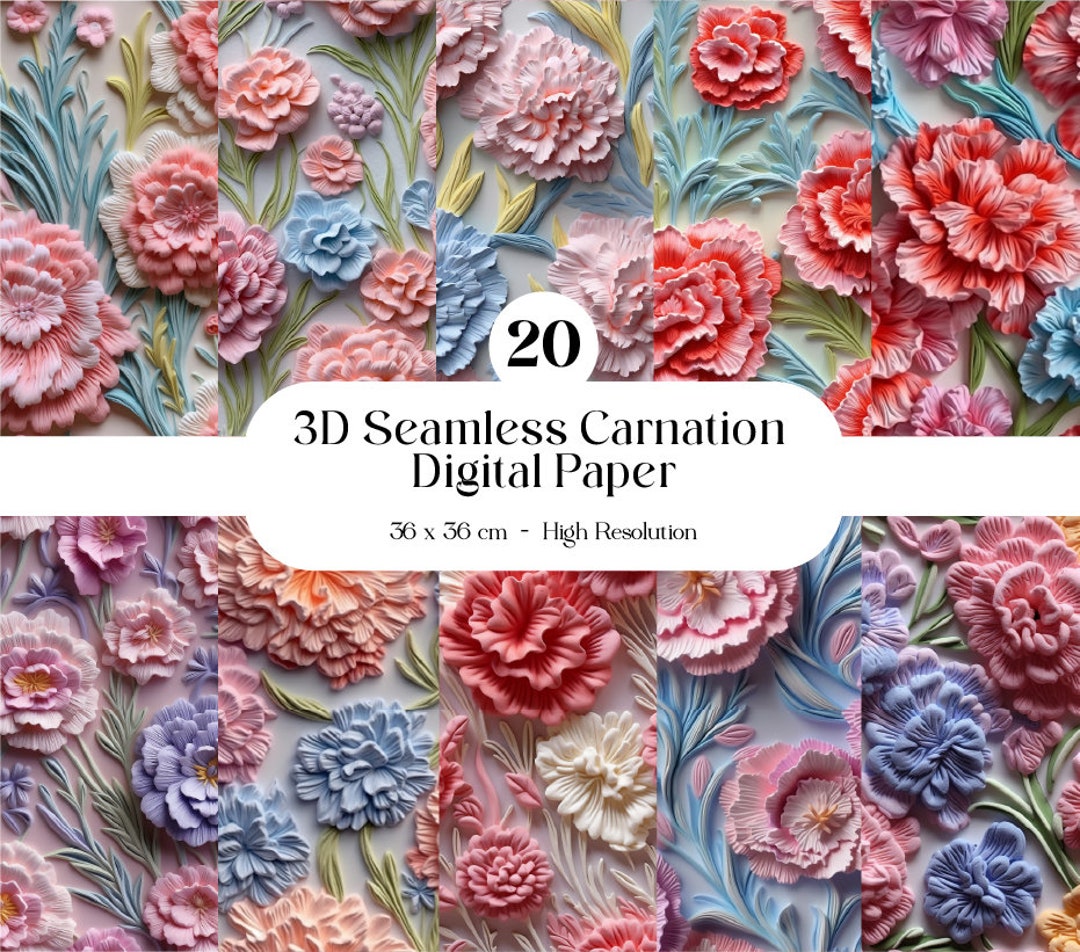 3D Carnation Seamless Pattern Digital Paper Carnation Flower Texture ...