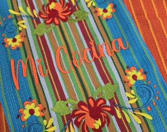 Mi Cocina Embroidered Dish Towel: Spanish Kitchen Decor