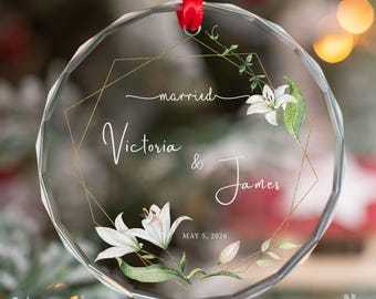 LILY Flowers Recuerdo de boda personalizado, adorno de boda, regalo de pareja personalizado, adorno de boda, elegante recuerdo de cristal, agradecimiento