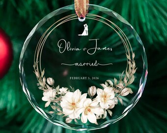 Recuerdo de boda personalizado - Adorno de boda • Regalo personalizado para pareja 2025 - Adorno para comprometidos o casados • Elegante recuerdo de cristal - Gracias