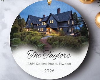 Regalos personalizados para casa nueva: Adorno de inauguración de casa con estampado de acuarela personalizado