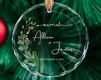 Recuerdo de boda personalizado - Adorno de boda • Regalo personalizado para pareja 2025 - Adorno para comprometidos o casados • Elegante recuerdo de cristal - Gracias