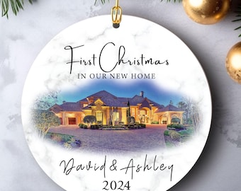 Adorno navideño personalizado para casa nueva, con foto de acuarela, regalo para casa nueva 2023