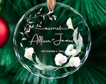 Recuerdo de boda personalizado - Adorno de boda • Regalo personalizado para pareja 2025 - Adorno para comprometidos o casados • Elegante recuerdo de cristal - Gracias