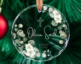 Adorno de bautismo, regalo personalizado, regalo para bautizo, adorno de vidrio para bautismo