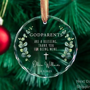 Godparents Ornament Gift, Personalized Godmother Gift, Godfather Thank You Keepsake, Custom Godparents are a Blessing, Christening Baptism