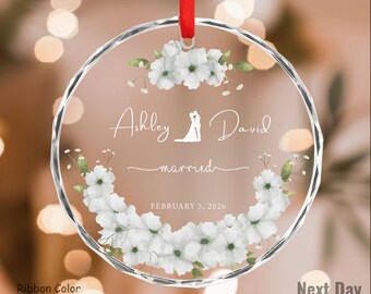 Recuerdo de boda personalizado - Adorno de boda • Regalo personalizado para pareja 2025 - Adorno para comprometidos o casados • Elegante recuerdo de cristal - Gracias