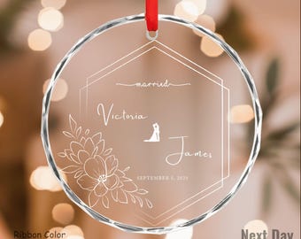 Recuerdo de boda personalizado, adorno de boda, regalo personalizado para pareja 2025, adorno para comprometidos o casados • Elegante recuerdo de cristal - Gracias