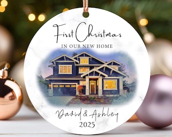 Adorno navideño personalizado para la primera Navidad en nuestro nuevo hogar, adornos navideños personalizados con acuarela y foto de nuestro nuevo hogar, regalo para la nueva casa 2025