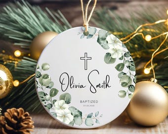 Adorno personalizado para bautizo, adorno personalizado de recuerdo de bautizo para niña, adorno de cerámica para bautizo