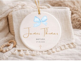 Adorno de bautismo personalizado con nombre, adorno de recuerdo de bautismo personalizado para niño, regalo de bautismo, adorno de cerámica para bautizo