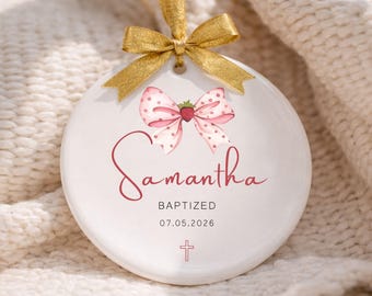 Lindo adorno de bautizo con temática primaveral, regalo personalizado de adorno de recuerdo de bautizo para niña, adorno de cerámica para regalo de bautizo