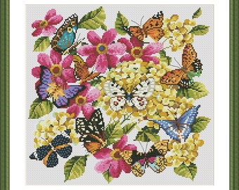 Butterflies and flowers, Counted Cross Stitch Pattern, Floral Nature cross stitch, Insects, Blooming  butterfly, Flower Pattern Download PDF