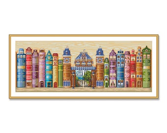 Kingdom of books, Counted Cross Stitch Pattern, Home sweet home, Instant Download PDF, Needlework Chart, Village Cottage