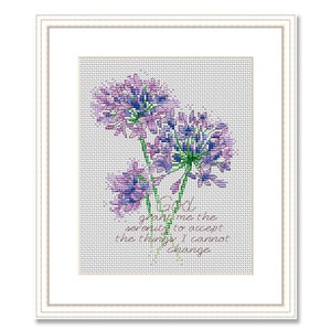 Oración de la serenidad, Patrón Punto de Cruz, Patrón Digital PDF, Flores Silvestres Rosas, Patrón Flores Primaverales, Carta Floral, Descarga Instantánea