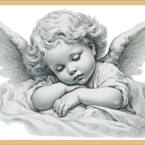 Little Angel, Counted Cross Stitch pattern, Digital Pattern, Girl Angel, Sleeping Angel, Sweet Dreams, Gift for a newborn, Guardian angel image 6