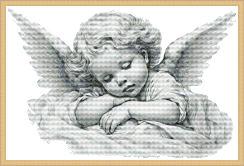 Little Angel, Counted Cross Stitch pattern, Digital Pattern, Girl Angel, Sleeping Angel, Sweet Dreams, Gift for a newborn, Guardian angel image 6