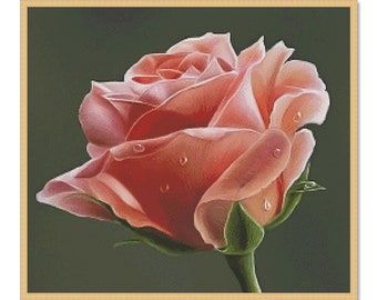 Pink Rose, Cross Stitch Pattern, Single Rose, PDF Digital Pattern, Summer Garden Flowers, Bouquet with Roses, Floral Chart, Instant Download