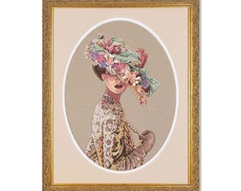 Victorian Elegance, Cross Stitch Pattern, Digital Pattern PDF, Modern Decor, Woman with a bouquet, Floral Pattern, Hand Needlepoint Chart