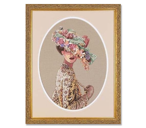 Victorian Elegance, Cross Stitch Pattern, Digital Pattern PDF, Modern Decor, Woman with a bouquet, Floral Pattern, Hand Needlepoint Chart