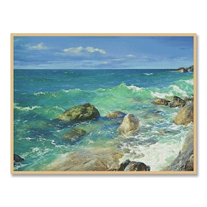Stormy Sea, Sea Shore, Counted Cross Stitch Pattern, Sea Waves, Seagulls, Summer Landscape, Needlepoint Chart, Digital Pattern PDF
