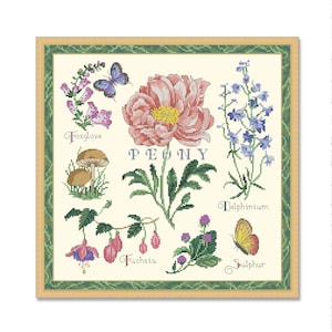 Bloemenpotpourri, geteld kruissteekpatroon, digitaal patroon, bloemmotief, wilde bloemenpatroon, boeketborduurwerk, Instant Download