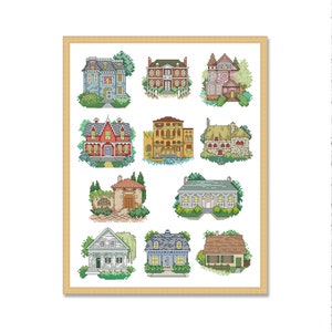Small Village Houses, Counted Cross Stitch Pattern, Summer Landscape Pattern, Instant Download PDF, Needlework Chart, Village Cottage