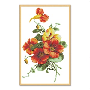 Oost-Indische kers, Cross Stitch patroon, PDF digitaal patroon, modern decor, wilde bloemen patroon, boeket, naaldgrafiek, Instant Download