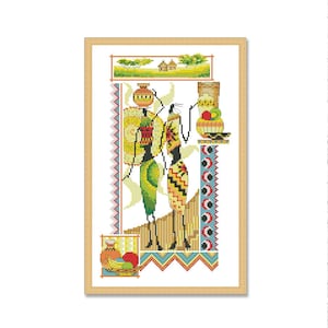 Afrika Frauen Keramik, Kreuzstich Muster, afrikanisches Mädchen, Folklore, Savannah, Folklore, Ethno Tanz, Afrika Massai, digitales Muster