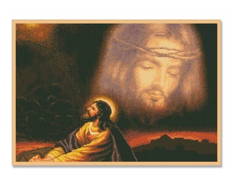 Jesus Prayer, Counted Cross Stitch Pattern, Digital Pattern, Modern Wall Decor, People Pattern, Needlepoint Chart, Jesus, Religion chart