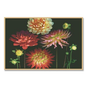Dahlia, tuinbloemen, kruissteekpatroon, pdf digitaal patroon, dahlia's in een vaas, lentetuinbloemen, bloemenkaart, Instant Download