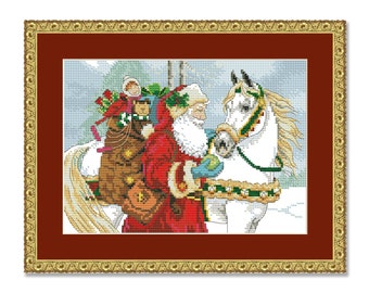 Santa's Woodland Friend, Kreuzstichmuster, Winter, Weihnachtsmann, Schnee, Feiertag, Xstitch Dekor, Instant Download PDF