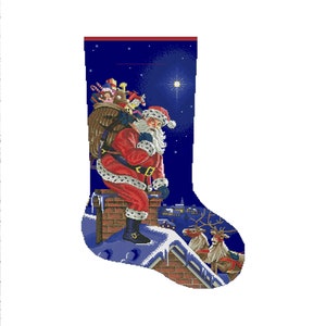Christmas Stocking, Rooftop Santa, Spirit of Christmas, Counted Cross Stitch Pattern, Xstitch Decor, Needlework Chart, Instant download PDF