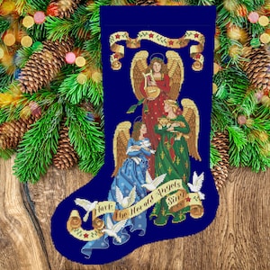 Christmas Stocking, Herald Angels Sing, Counted Cross Stitch Pattern, Xstitch Decor, Needlepoint Chart, Instant download PDF
