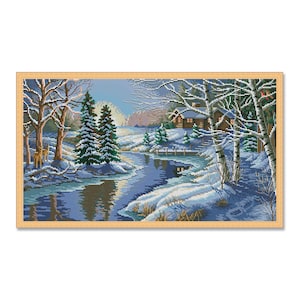 Alles ist ruhig, Kreuzstichmuster, Zählmuster, Winterlandschaft, Schneedorf, Nadelstichtabelle, digitales Muster PDF