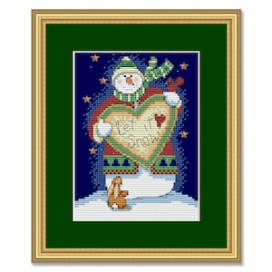 Holiday Snowman, Counted Cross Stitch Pattern, Winter, Santa, Snow, Holiday Xstitch Decor, Christmas Tree, Instant Download PDF