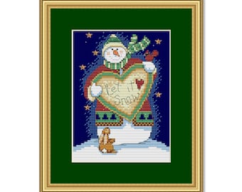 Muñeco de nieve navideño, patrón de punto de cruz contado, invierno, Papá Noel, nieve, decoración Xstitch navideña, árbol de Navidad, descarga instantánea en PDF